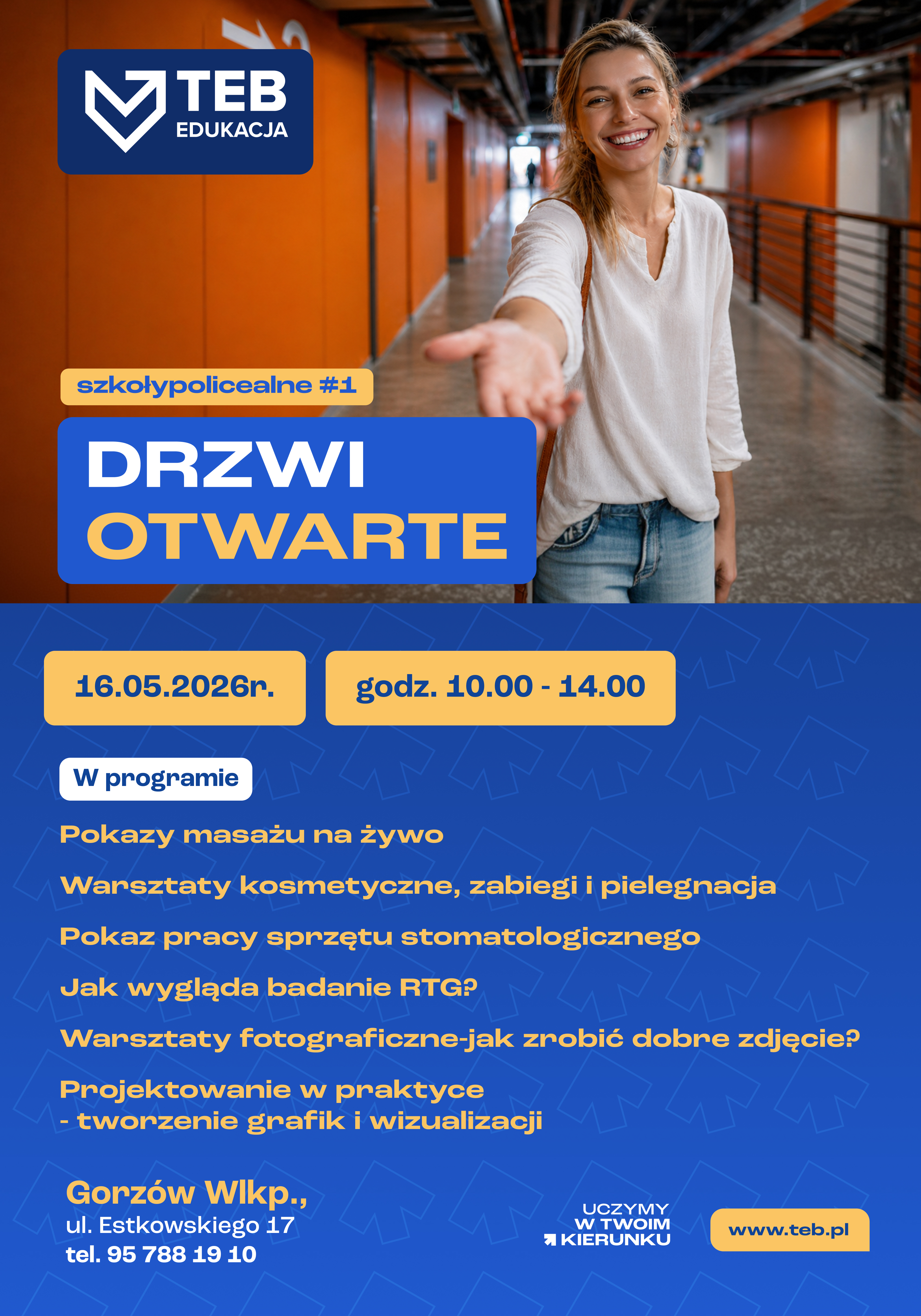 Zaproszenie na Dni Otwarte Szkoły TEB w dn. 16 maja 2026 r. w godz. 10-14:00 przy ul. Estkowskiego 17w Gorzowie wielkop0lskim.
