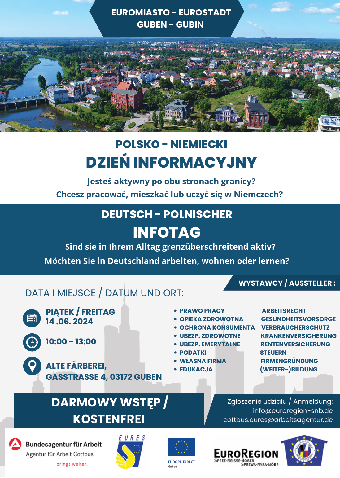 Obrazek dla: 14.06.2024 - zapraszamy na Polsko- Niemiecki Dzień Informacyjny w ramach EURES w Guben w Niemczech.